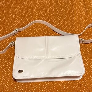 Classic White Leather Look Crossbody Bag with Gold Accent